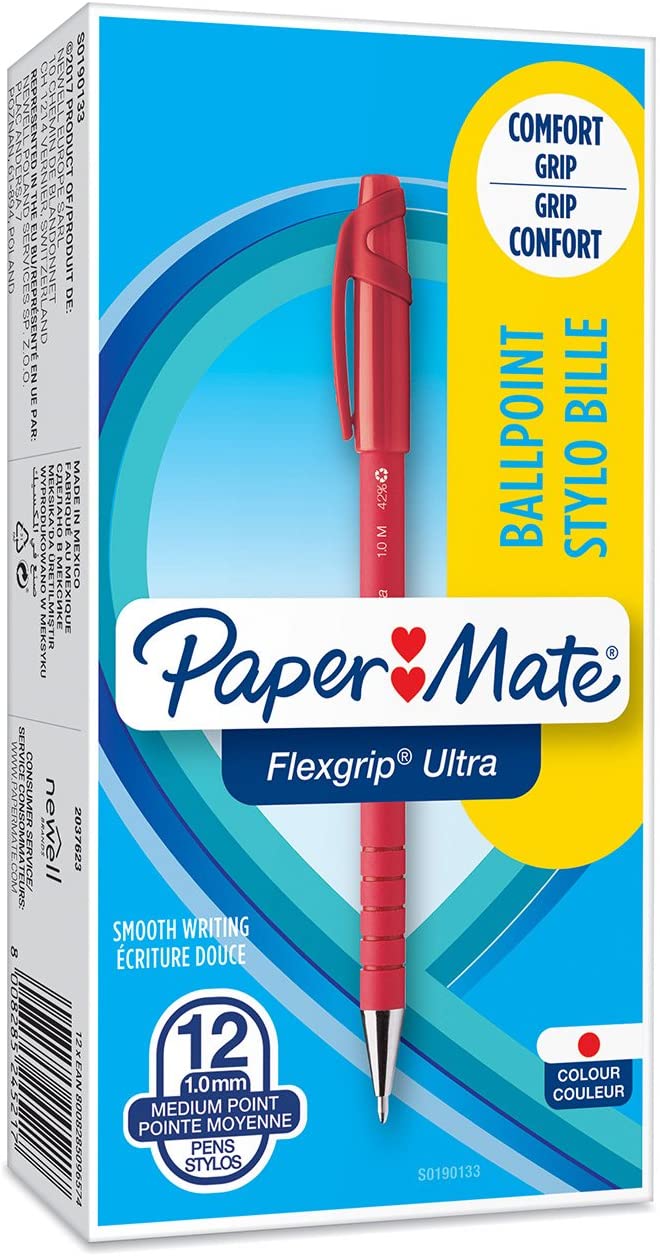 Paper Mate FlexGrip Ultra Medium Ballpoint Pens (1.0mm) - 12 Pack (Red)